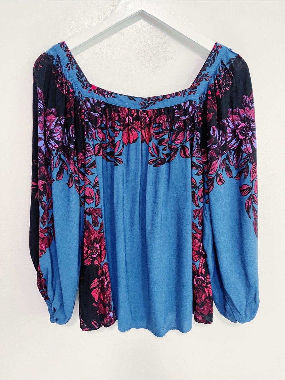 BOGO! Free People Wild Memories Floral Square Neck Top Blue Size Medium - Picture 4 of 6